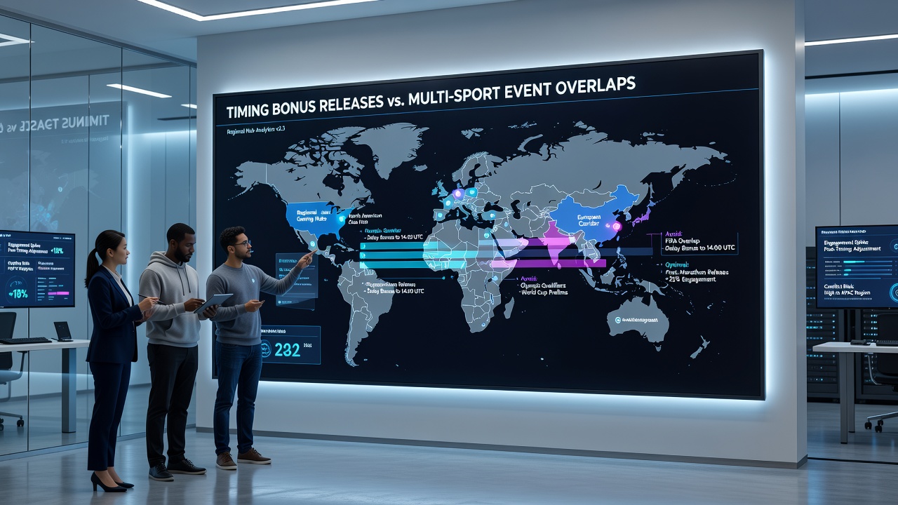 Data dashboard displaying sports event overlaps and scheduled bonus release timelines